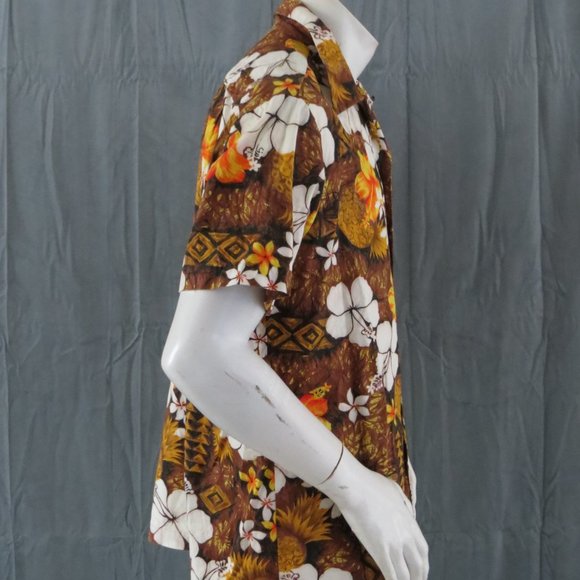 Vintage Hawaiian Shirt - Flowers on Brown by Royal Hawaiian - Men's Large - Picture 9 of 10